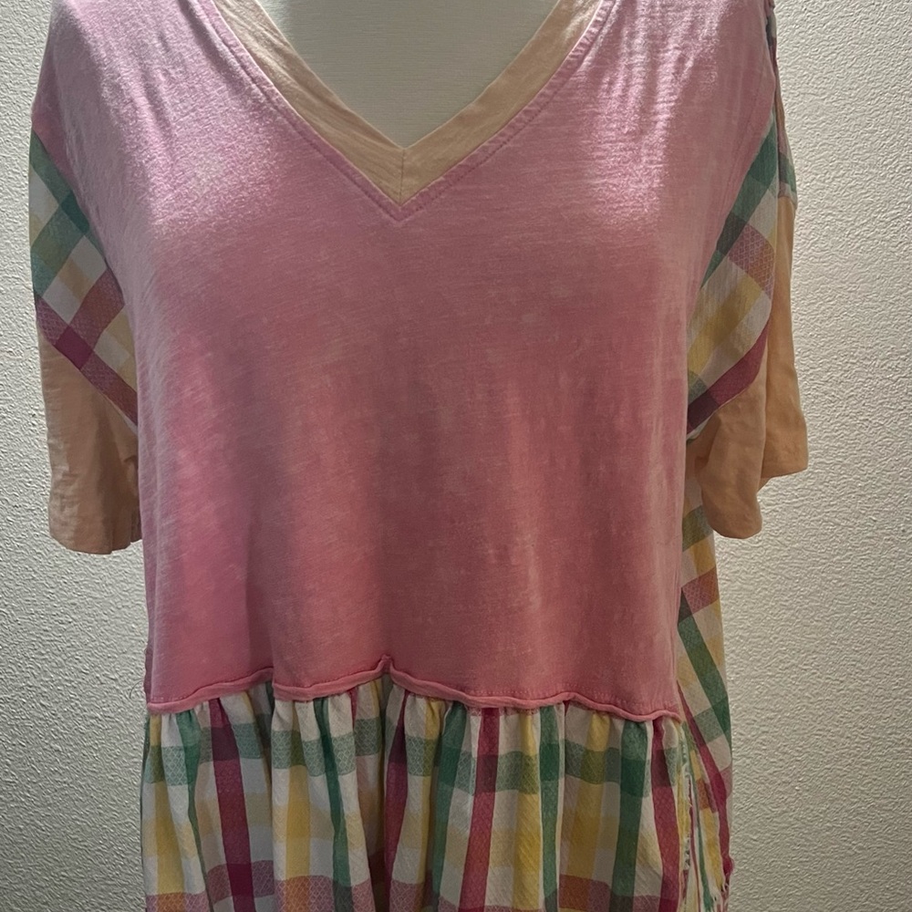Pink and Multicolor Plaid Sage + Fig Oversized Women's Top